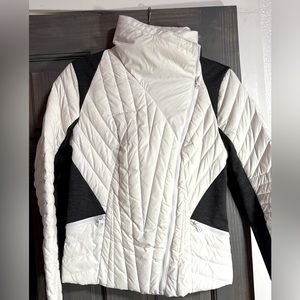 White M Blanc Noir Asymmetrical Zip with High Collar